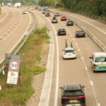 Driver's view of a UK motorway, where speeds over 96mph mean a court summons rather than a fine