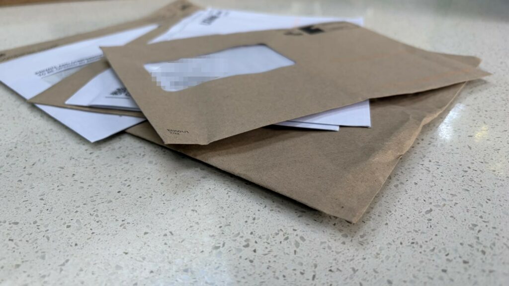 Official envelopes relating to a failing to identify the Driver charge, personal details hidden