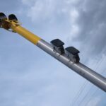 A twin-headed roadside camera unit -- noise cameras are being trialled across the UK