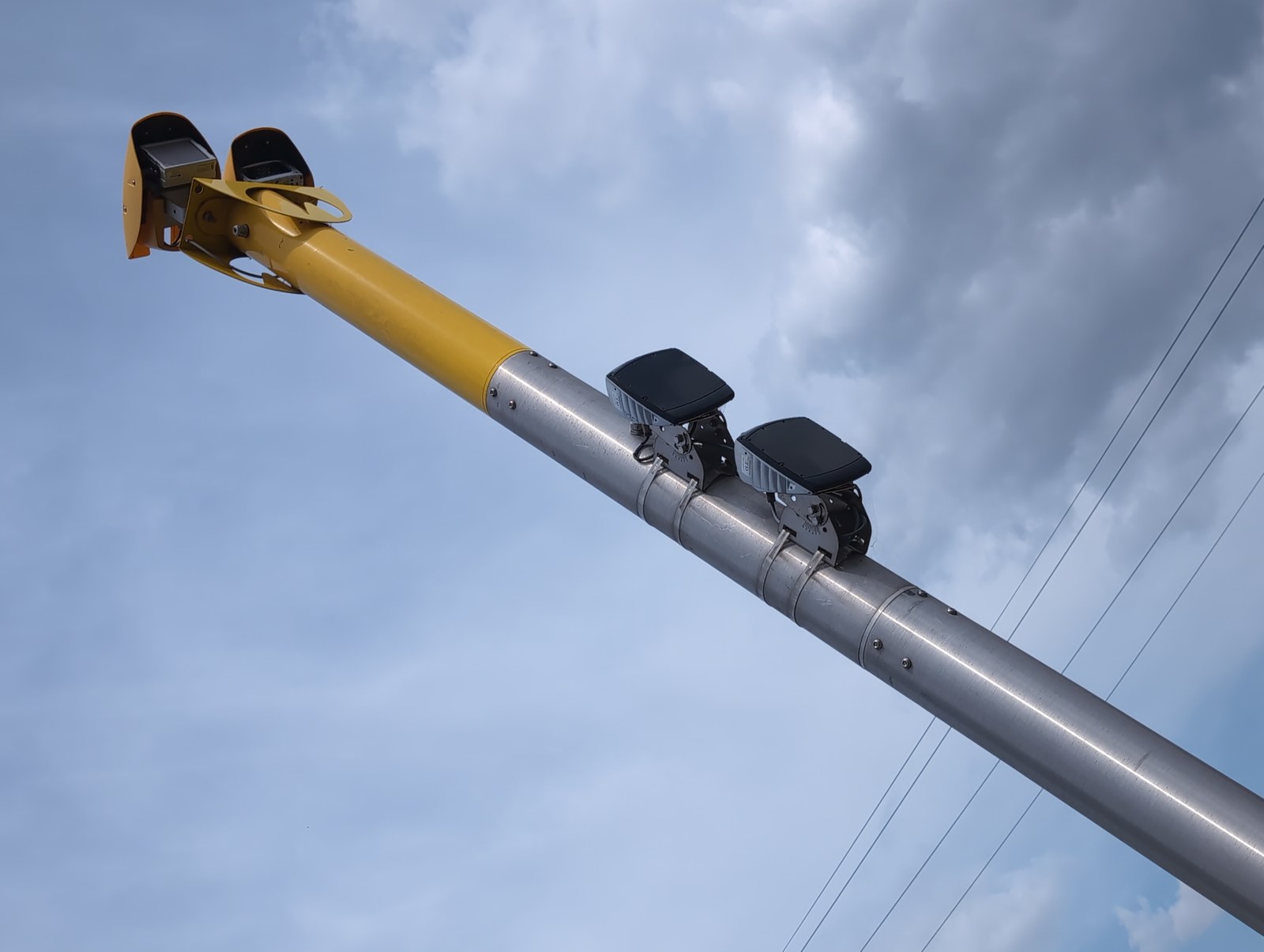 A twin-headed roadside camera unit -- noise cameras are being trialled across the UK