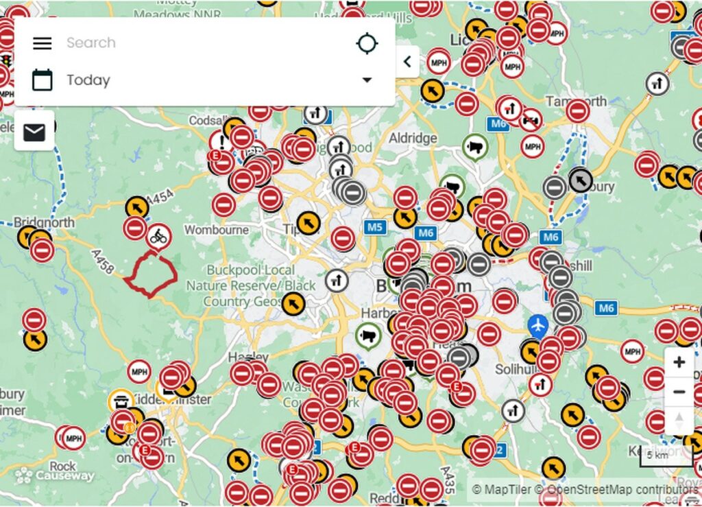 A live map showing dozens of road closures across the West Midlands -- Britain's road network under constant restriction